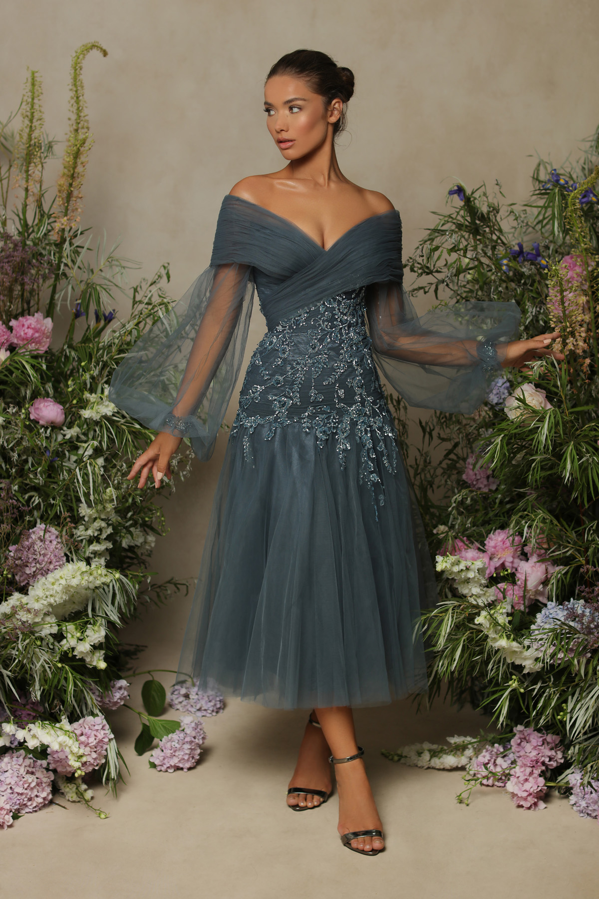 Gema Smokey Blue Satin Midi Dress – Moreno's Wear